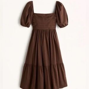 Abercrombie & Fitch Brown Puff Sleeve Emerson Poplin Midi Dress Brown  Small NWT